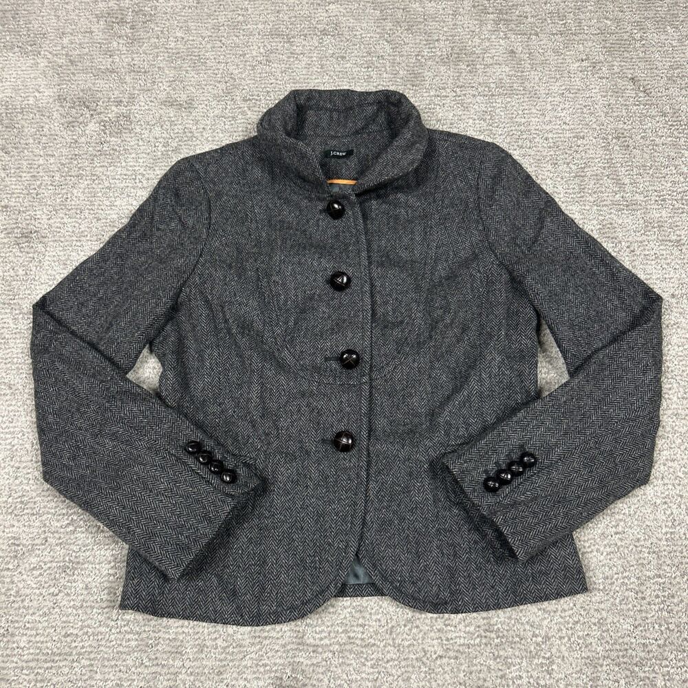 J Crew Bella Jacket Womens 8 Herringbone Wool Gray Blazer Preppy Career Lined